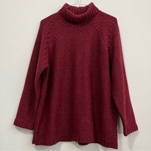 Vtg Jones Jeans Red Turtleneck Sweater Sz 1X Flecked Lambswool Cable Knit Preppy